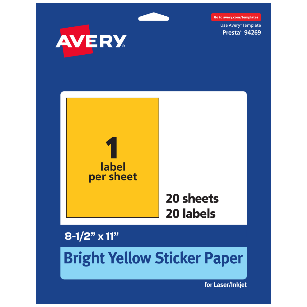 Avery® Printable Sticker Paper, 94269-BYP20, Rectangle,