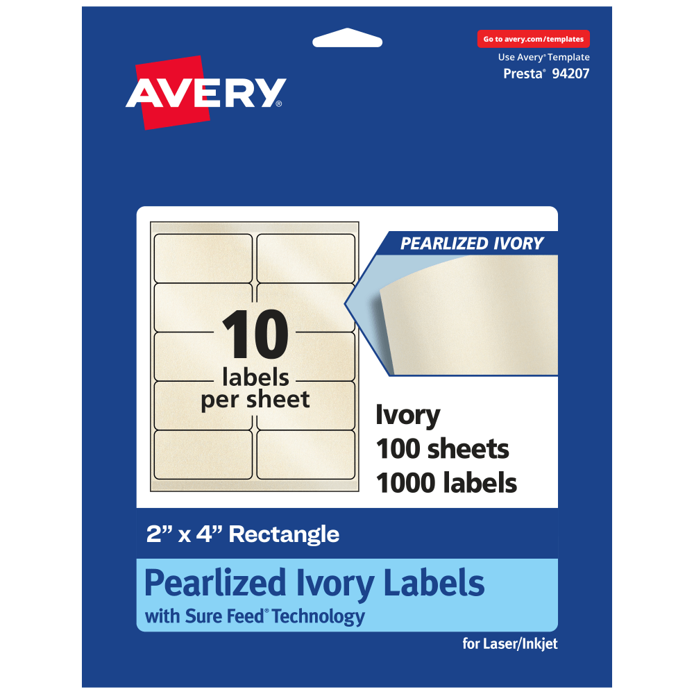 Avery® Pearlized Permanent Labels With Sure Feed®, 94207-PIP100,