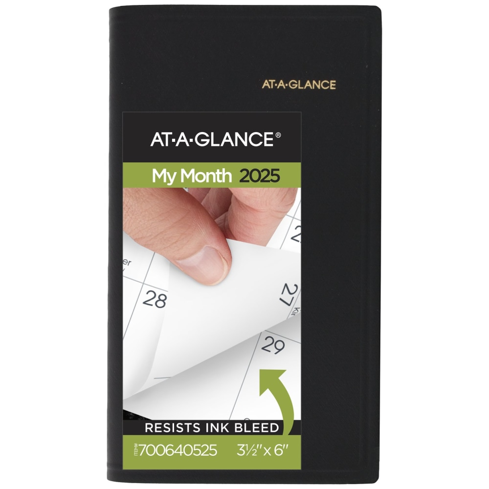 2025 AT-A-GLANCE® Monthly Planner, 3-1/2" x 6", Black,