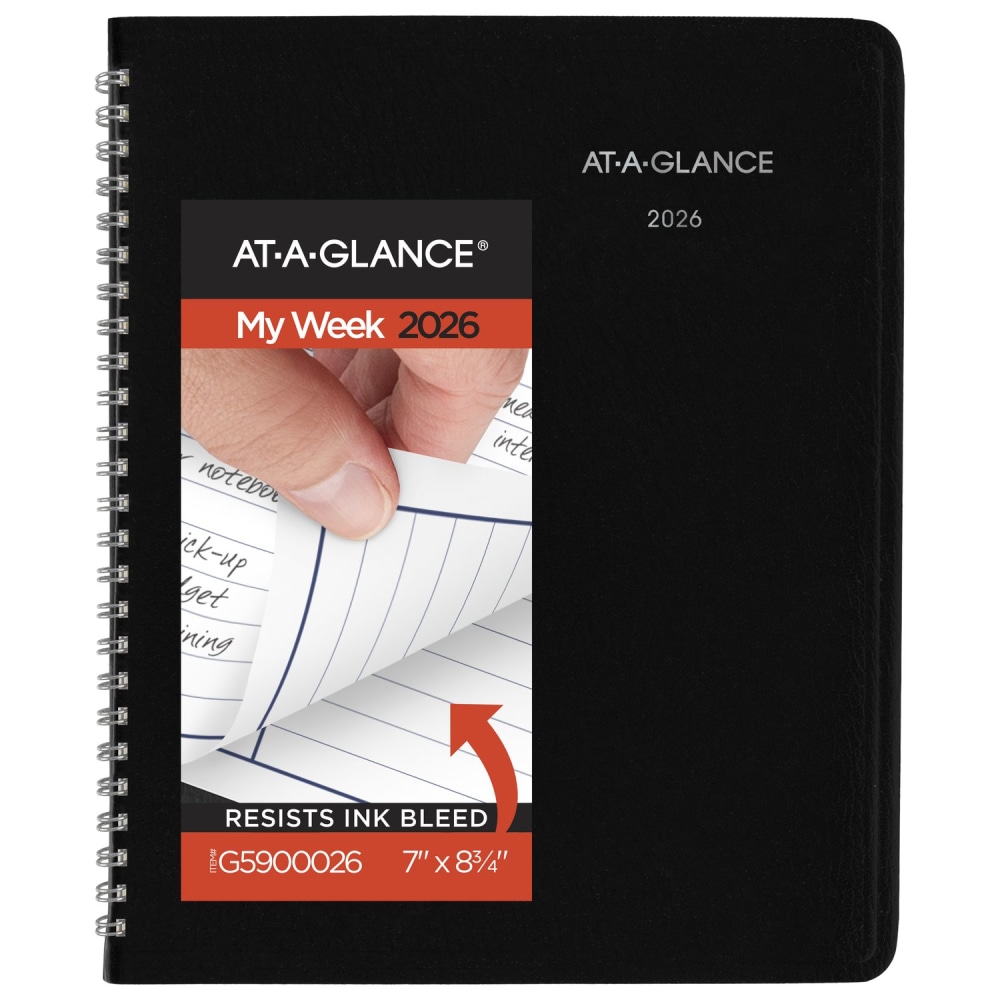 AT-A-GLANCE® DayMinder® 2026 Column Style Weekly Planner, Black,