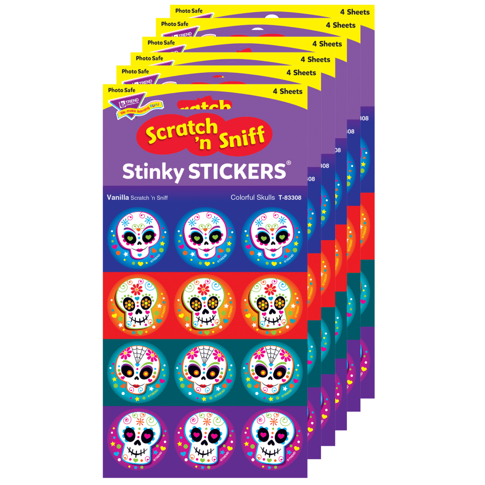 Trend Stinky Stickers, Colorful Skulls/Vanilla, 48 Stickers Per