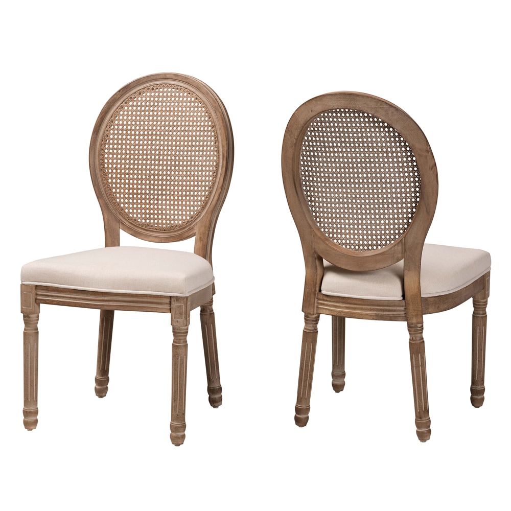 Baxton Studio Louis Rattan Dining Chairs, Beige/Antique Brown,