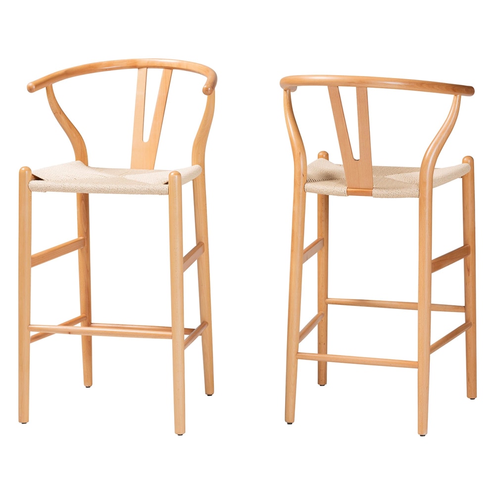 Baxton Studio Paxton 2-Piece Bar Stool Set, Beige/Natural