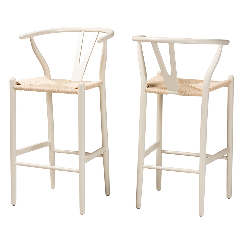 Baxton Studio Paxton 2-Piece Bar Stool Set, Beige/White