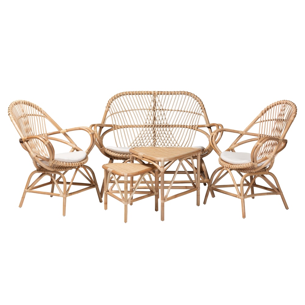 Baxton Studio Jayden 5-Piece Living Room Set, White/Natural