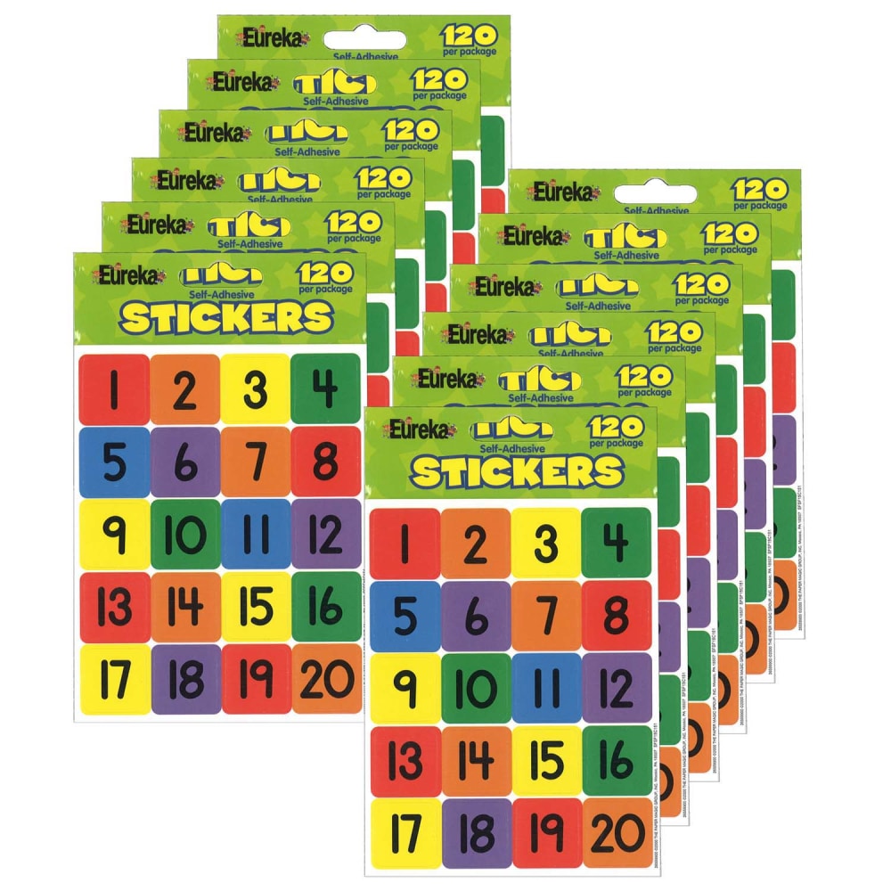 Eureka Theme Stickers, Numbers 1-20, 120 Stickers Per