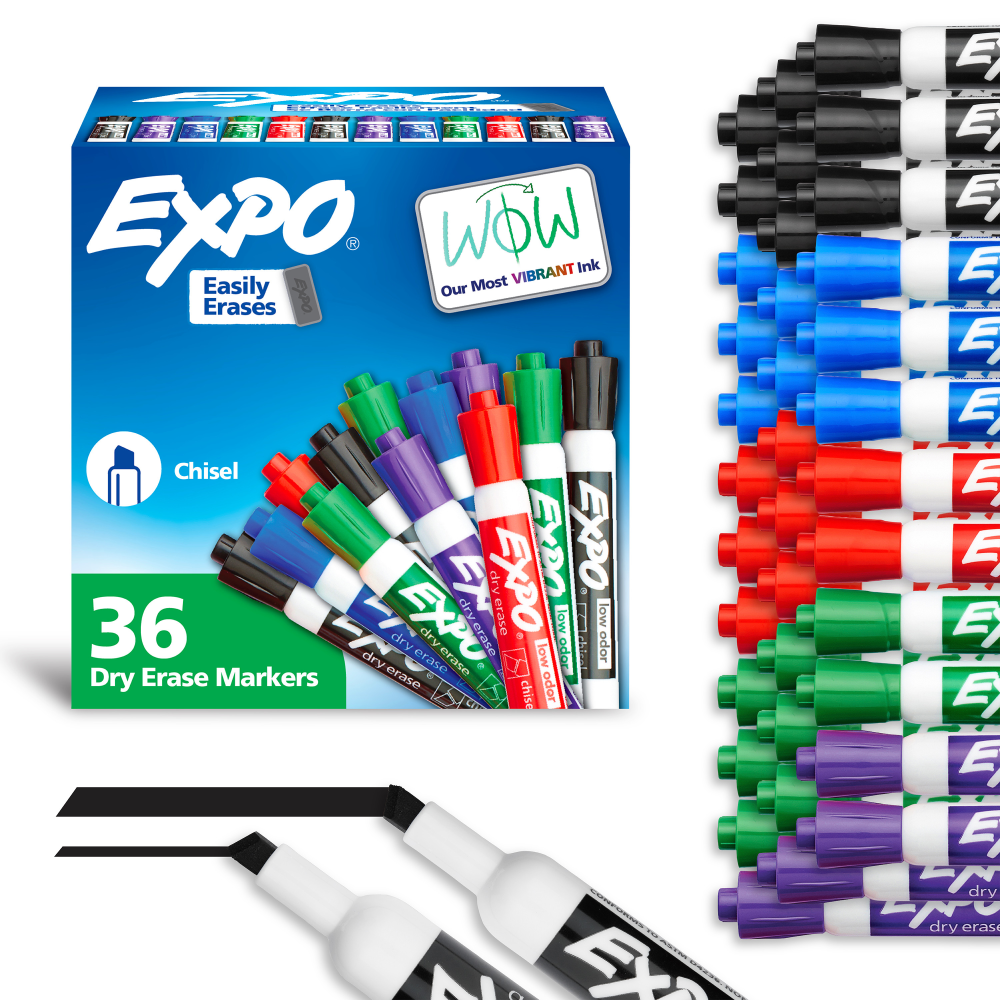 EXPO® Low-Odor Dry-Erase Markers, Chisel Point, Assorted Colors,