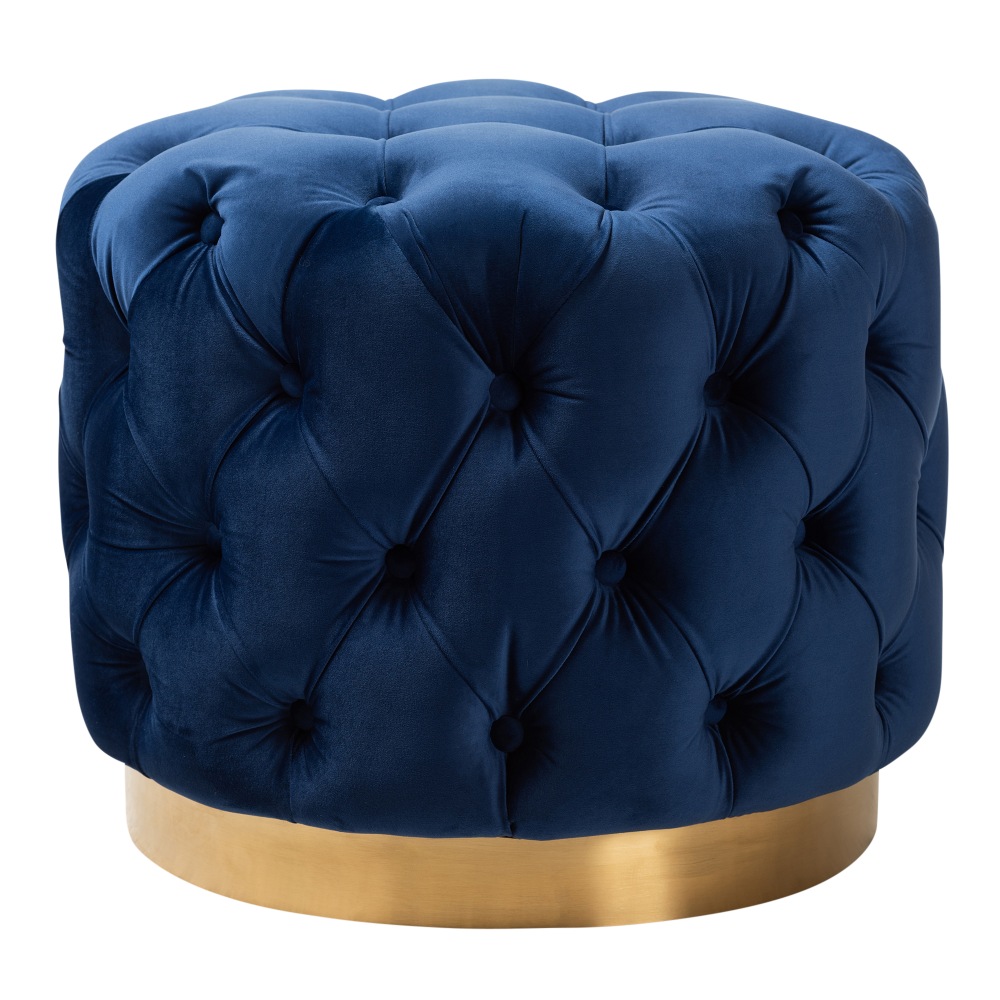 Baxton Studio Glam Velvet Button-Tufted Round Ottoman, Royal