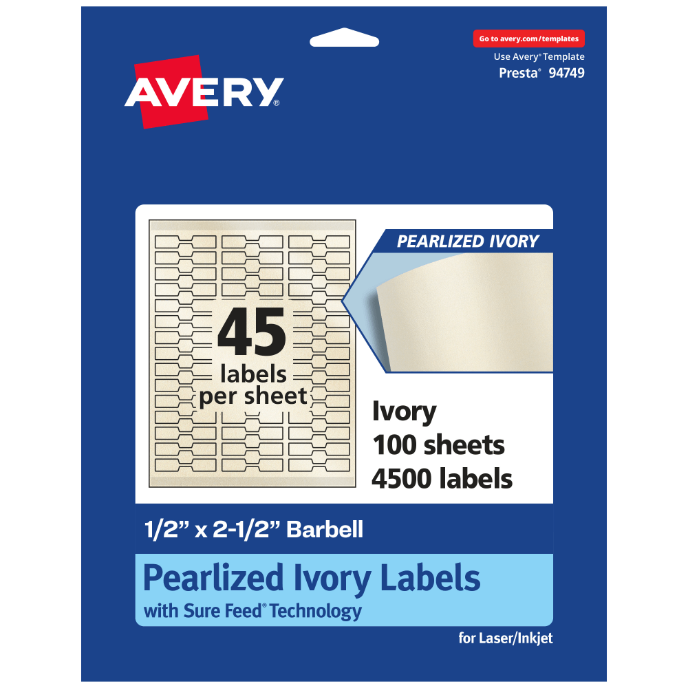 Avery® Pearlized Permanent Labels With Sure Feed®, 94749-PIP100,