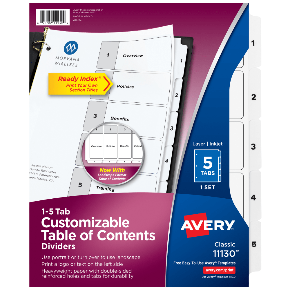 Avery® Ready Index® 1-5 Tab With Customizable Table