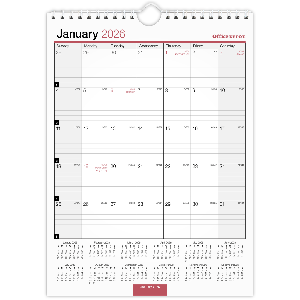 Office Depot Brand Monthly Wall Calendar, 8" x