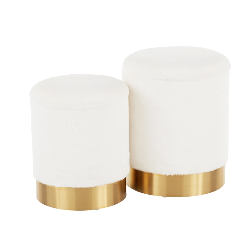 LumiSource Marla Plush Nesting Ottomans, Gold/Cream, Set Of