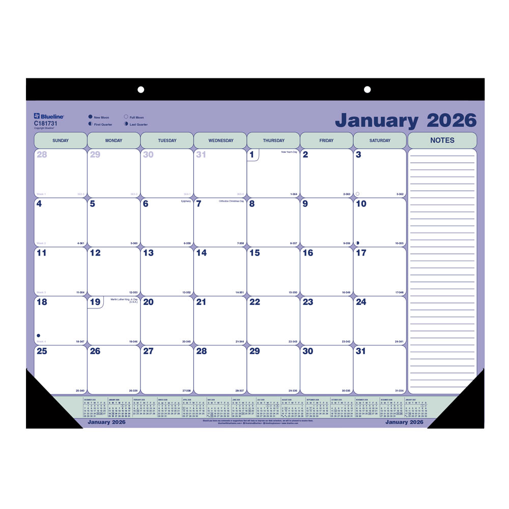 2026 Blueline Monthly Desk Pad Calendar, 21-1/4" x