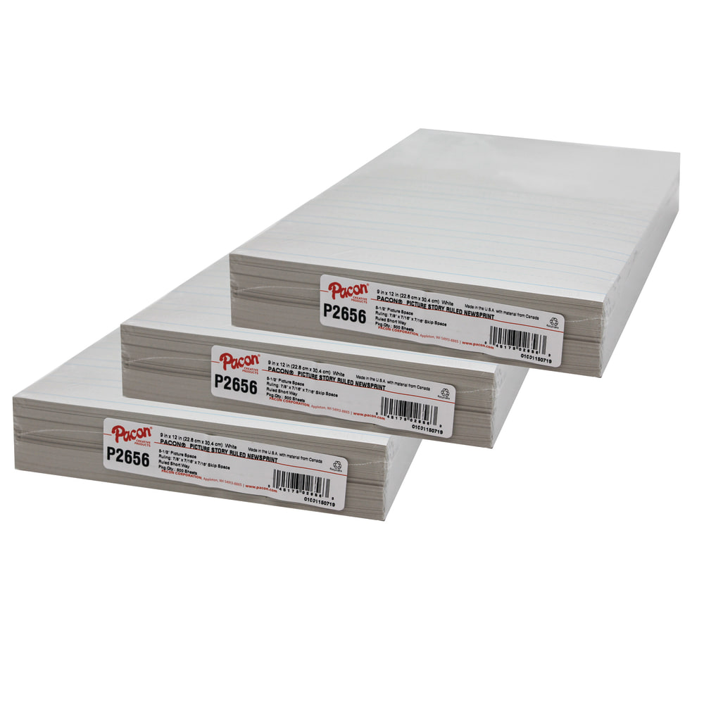 Pacon® Newsprint Handwriting Paper, 9" x 12", Ruled,