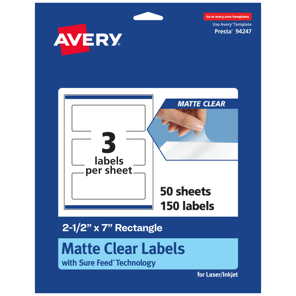 Avery® Permanent Labels With Sure Feed®, 94247-CMF50, Rectangle,