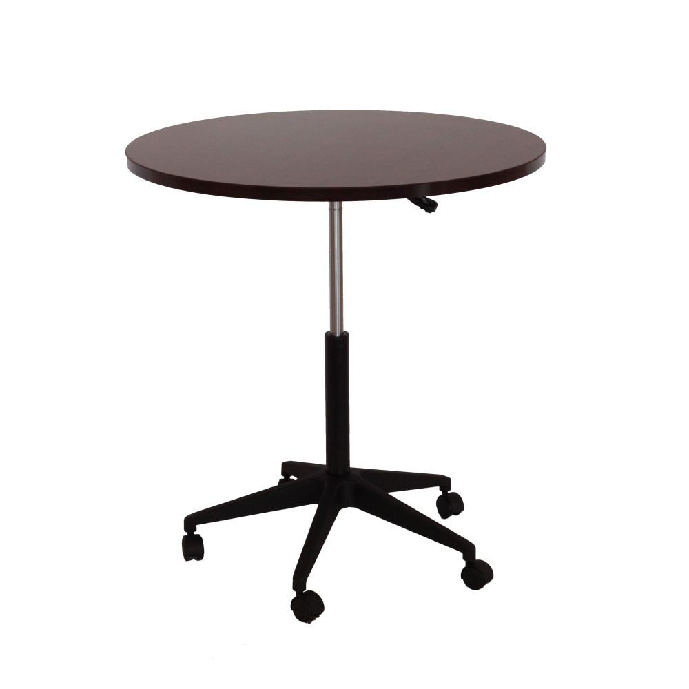 Boss® Mobile Round Height-Adjustable Table, Mahogany/Black