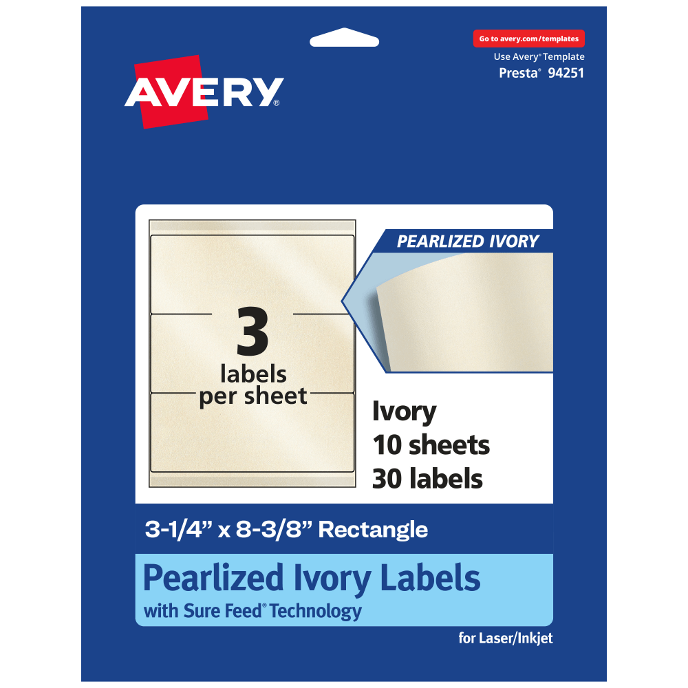 Avery® Pearlized Permanent Labels With Sure Feed®, 94251-PIP10,