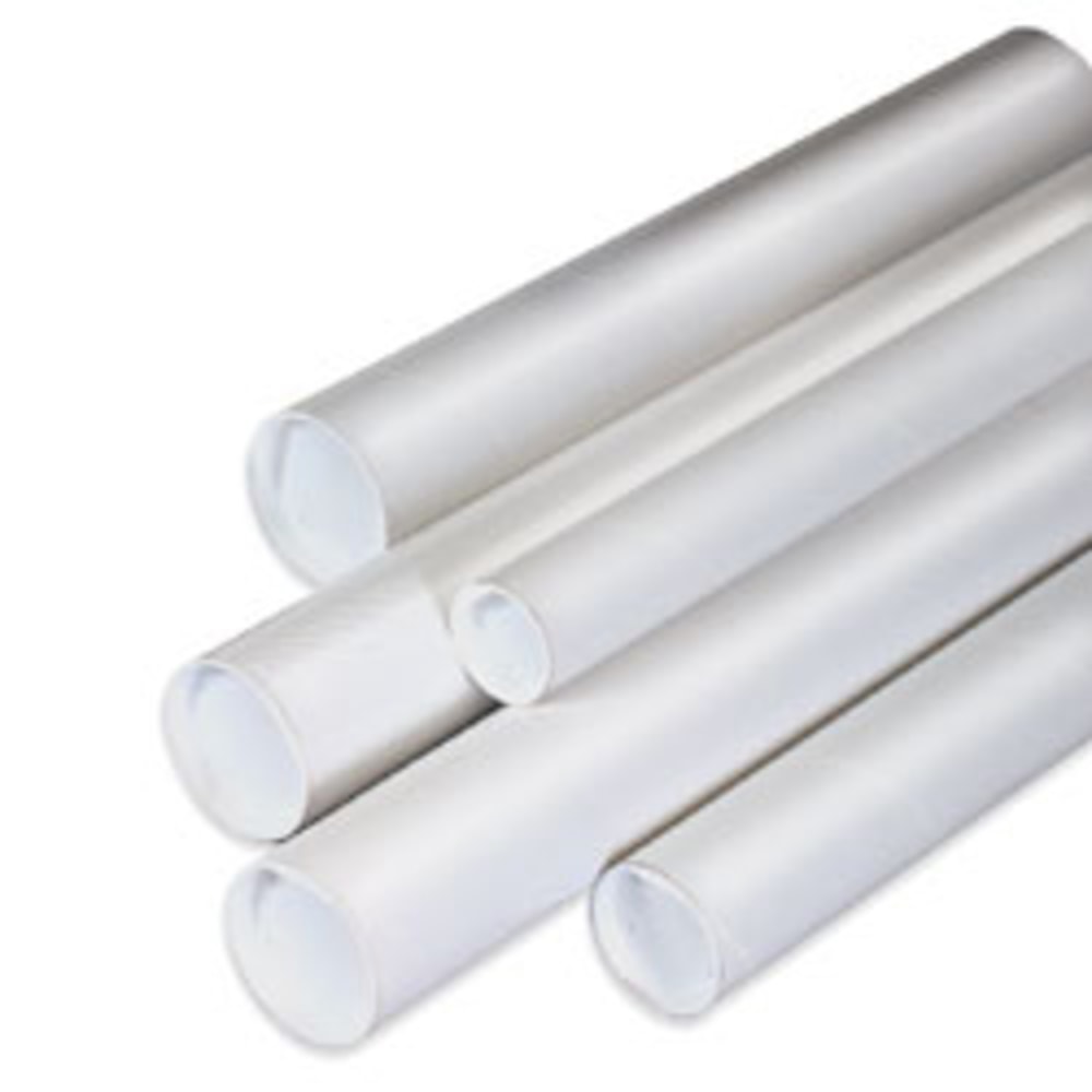 Partners Brand White Mailing Tubes With Plastic Endcaps,