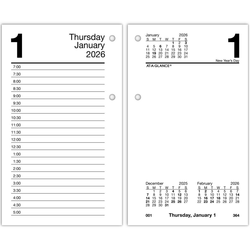 AT-A-GLANCE® 2026 Recycled Daily Loose-Leaf Desk Calendar Refill,
