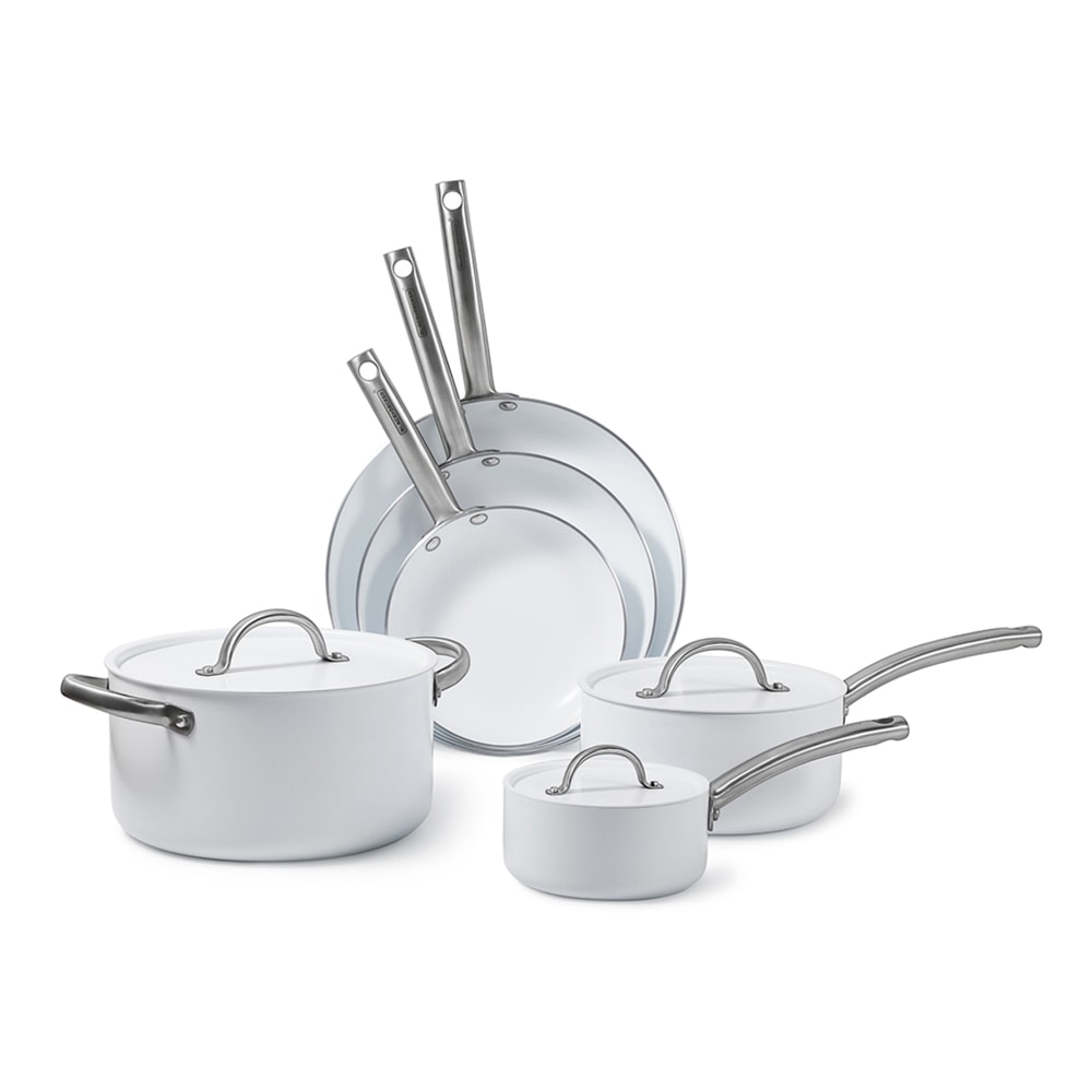 BLACK+DECKER 9-Piece Ceramic Aluminum Cookware Set, White