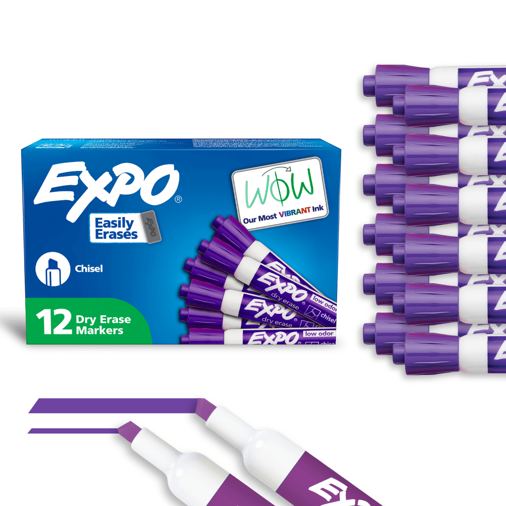 EXPO® Low-Odor Dry-Erase Markers, Chisel Point, Purple, Pack