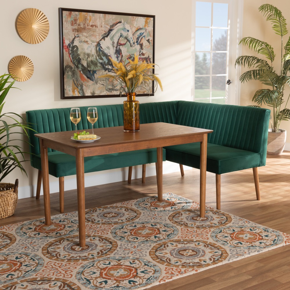 Baxton Studio Alvis 3-Piece Dining Nook Set, 27-3/4”H