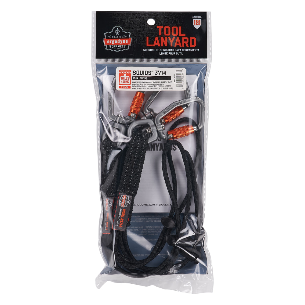 Ergodyne Squids 3714 Tool Tail Lanyards, 15", Black,