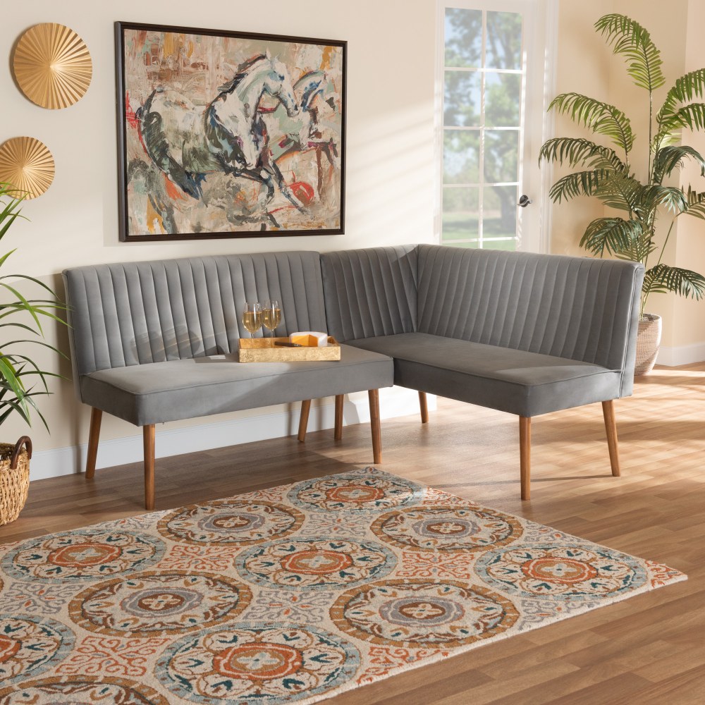 Baxton Studio Alvis 2-Piece Dining Nook Banquette Set,