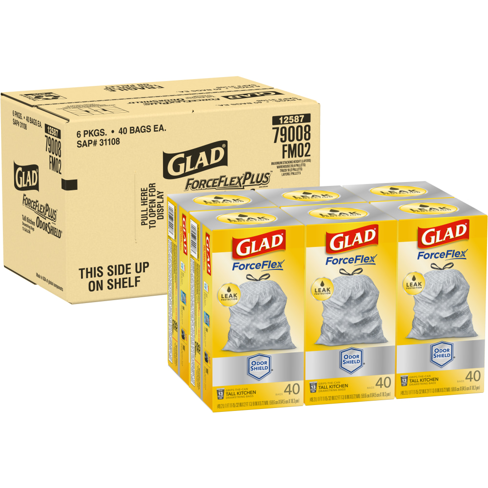 Glad ForceFlex Tall Kitchen Drawstring Trash Bags -