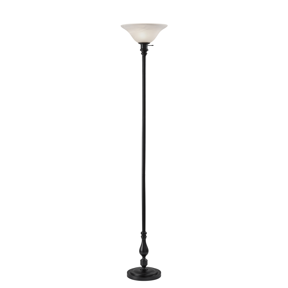 Adesso Claret Torchiere, Black with White Alabaster Shade