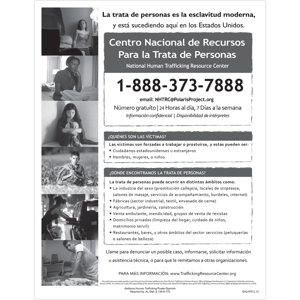 ComplyRight™ State Specialty Poster, Human Trafficking, Spanish,