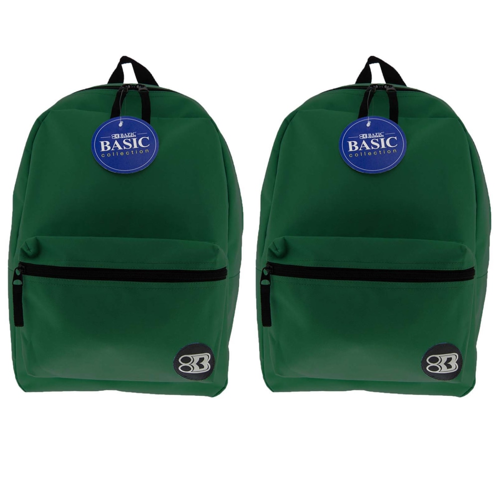 BAZIC Products 16" Basic Backpacks, Green, Pack Of