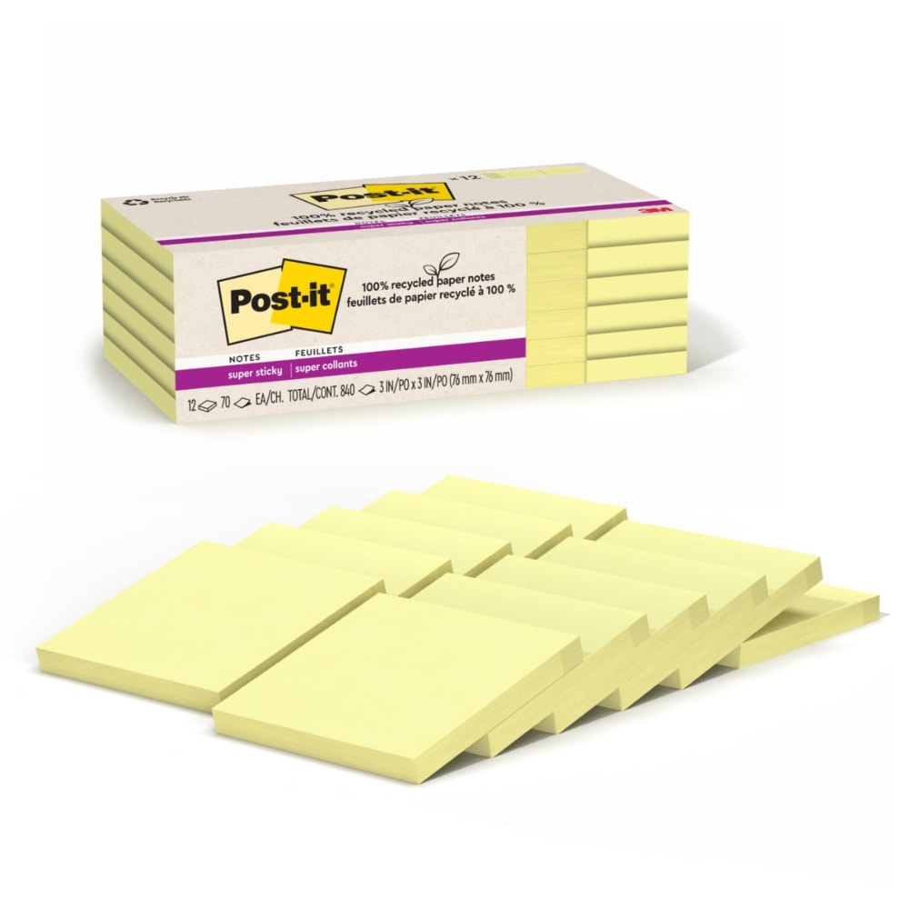 Post-it® Super Sticky Recycled Notes, 3 in x