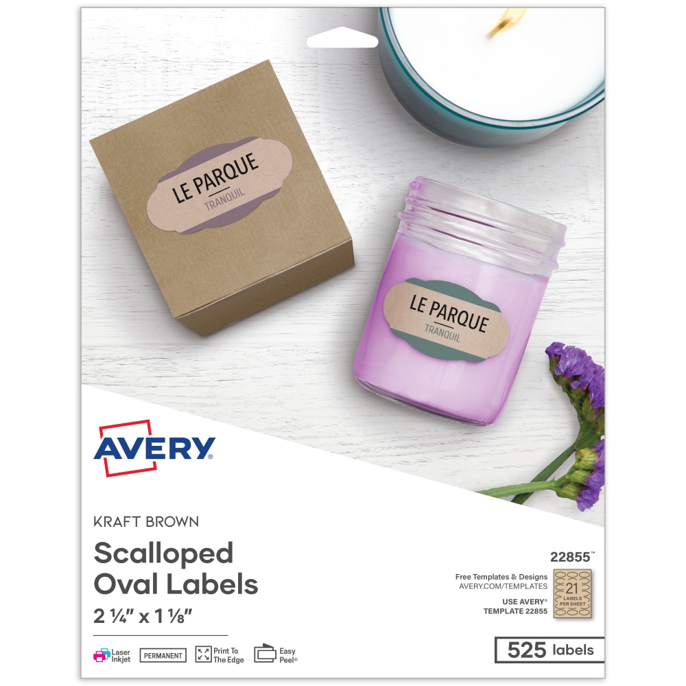 Avery® Print-to-the-Edge Labels, 22855, Oval With Scallop Edge,