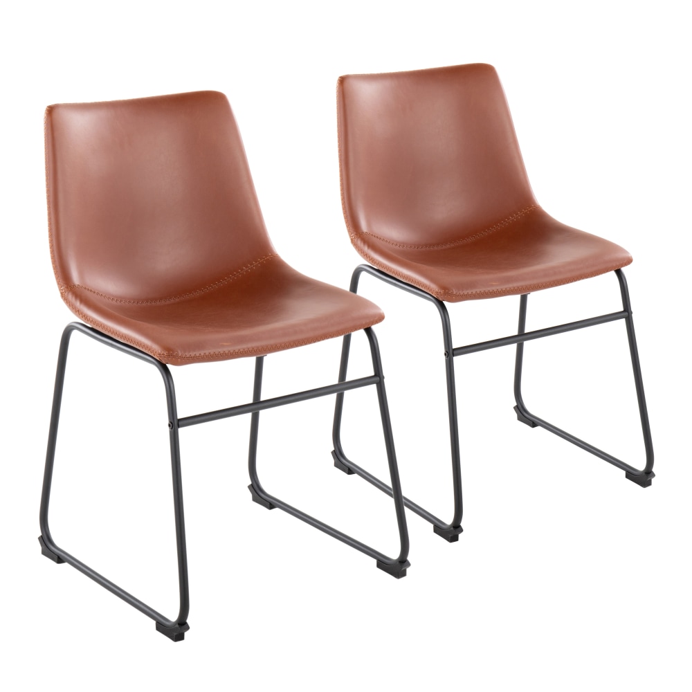 LumiSource Duke Industrial Side Chairs, Cognac/Black, Set Of