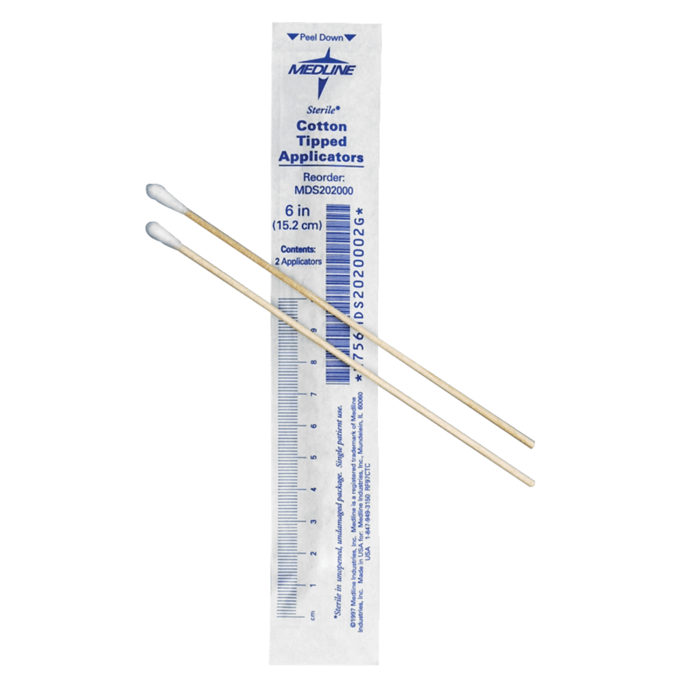 Medline Cotton Tip Applicators, 6", Sterile, White, Box