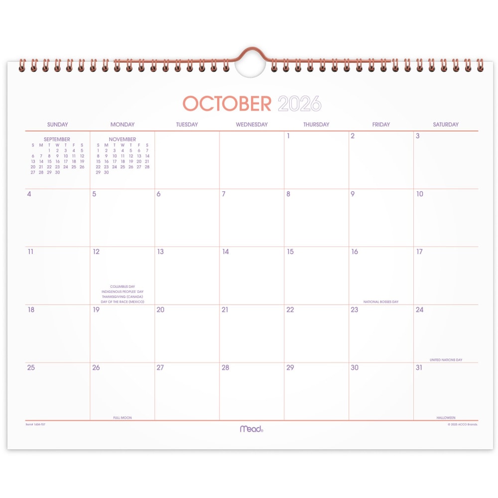 Mead® Color Pop 2027 15-Month Monthly Wall Calendar,