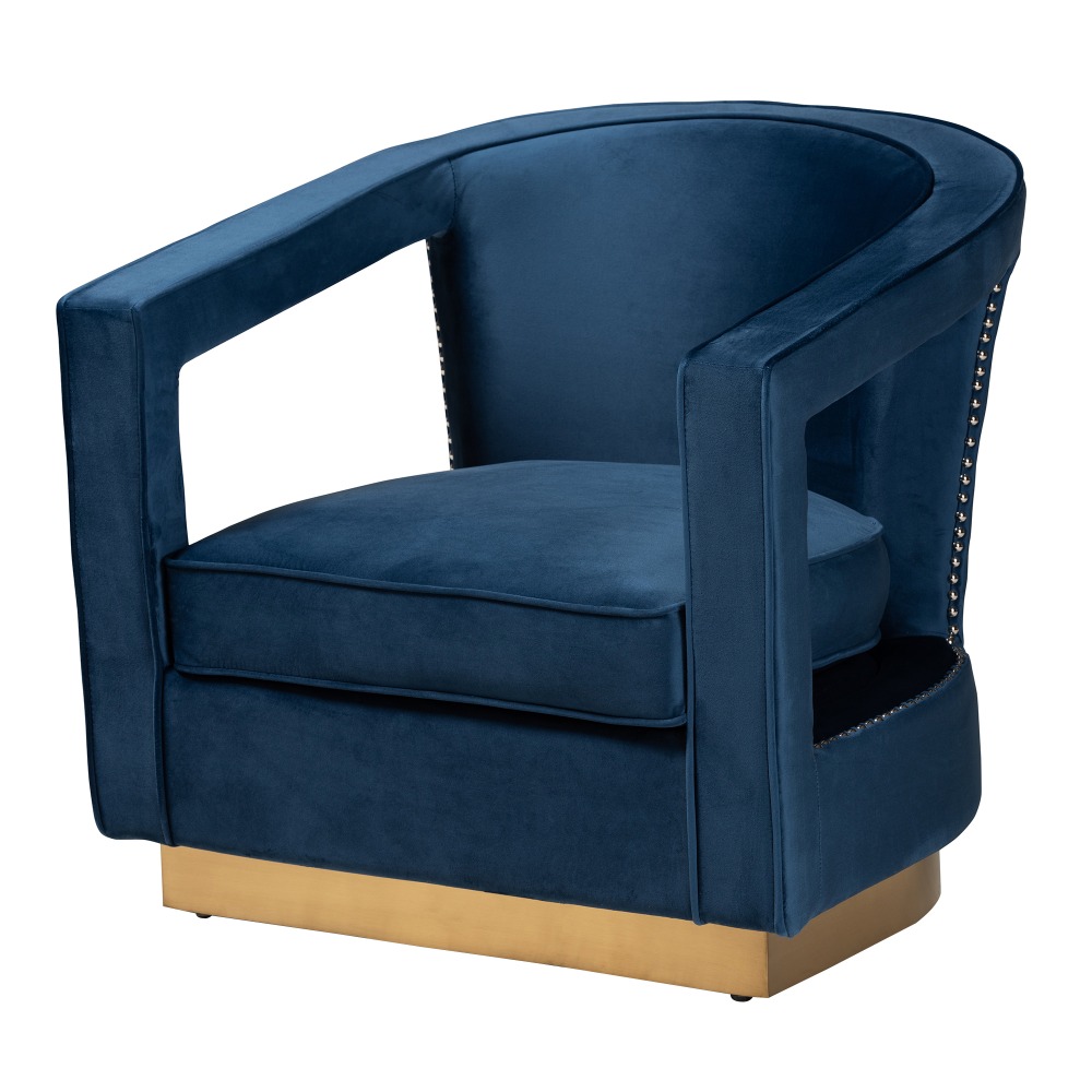 Baxton Studio Neville Armchair, Navy Blue/Gold