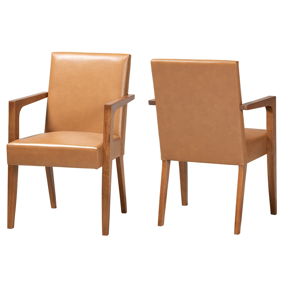 Baxton Studio Andrea Faux Leather Armchairs, Tan/Walnut Brown,