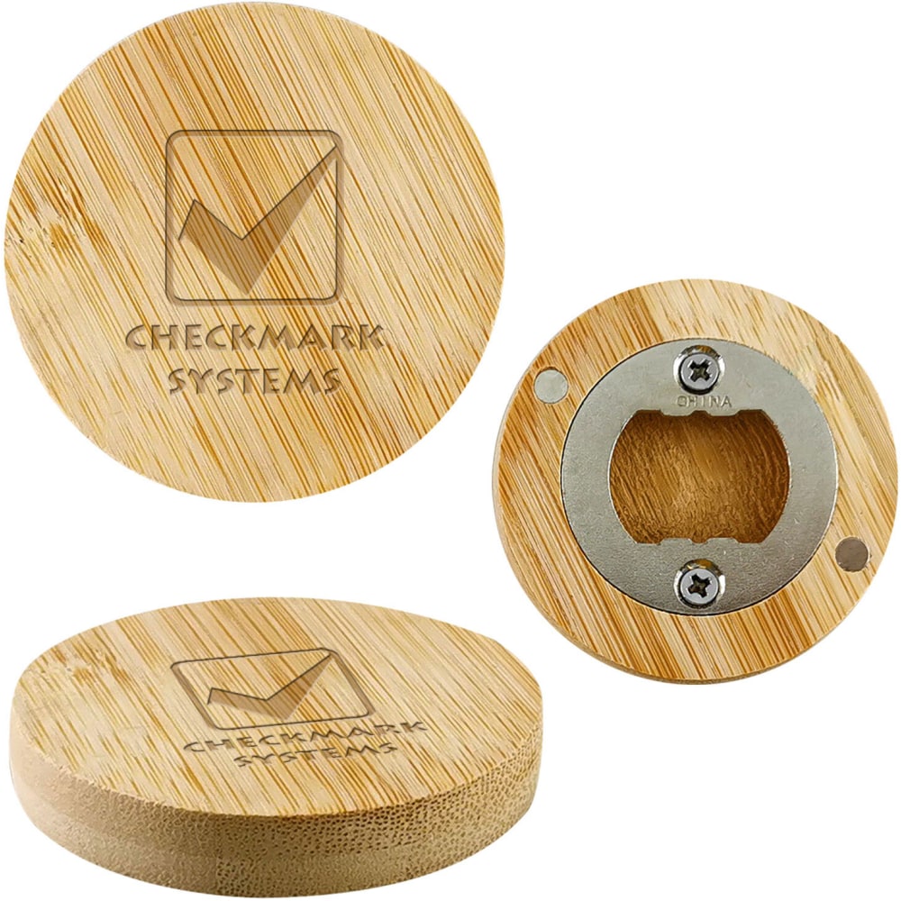 Custom Bamboo Bottle Opener Magnet, 2-1/4" x 2-1/4"