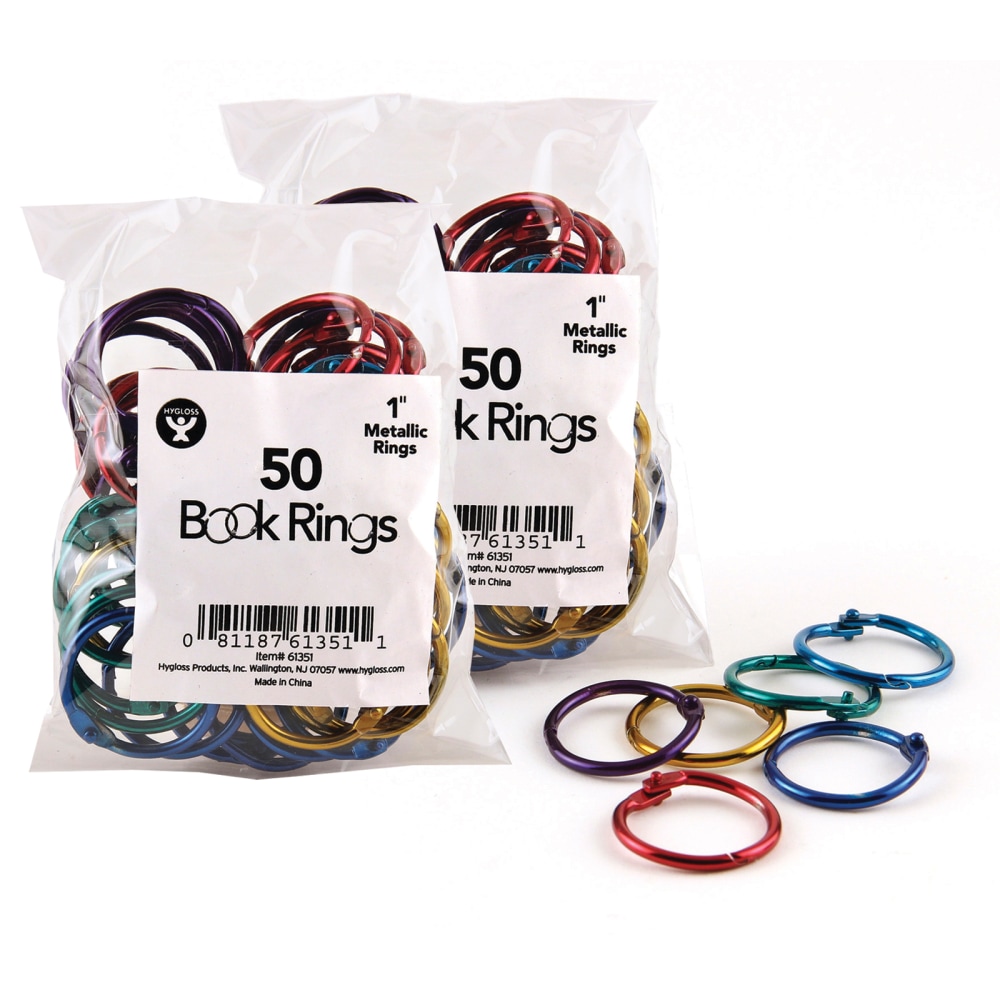 Hygloss Book Rings, 1", Assorted Metallic Colors, 50