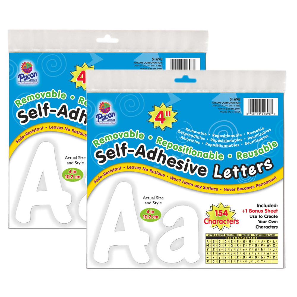 Pacon® Self-Adhesive Letters, 4”, White, Cheery Font, 154