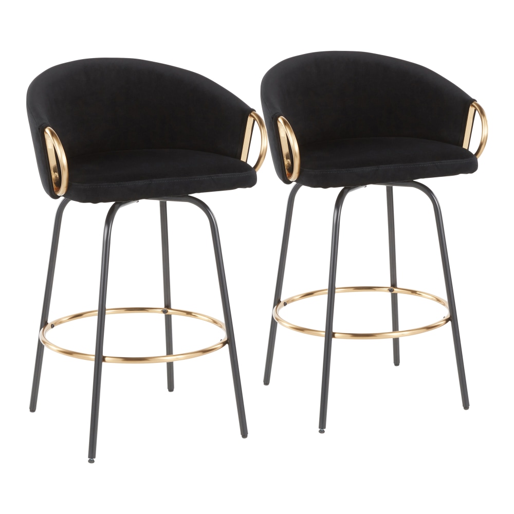 LumiSource Claire Counter Stools, Black/Gold, Set Of 2