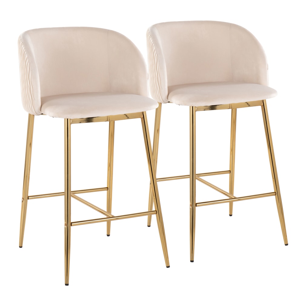 LumiSource Fran Pleated Fixed-Height Counter Stools, Waves,