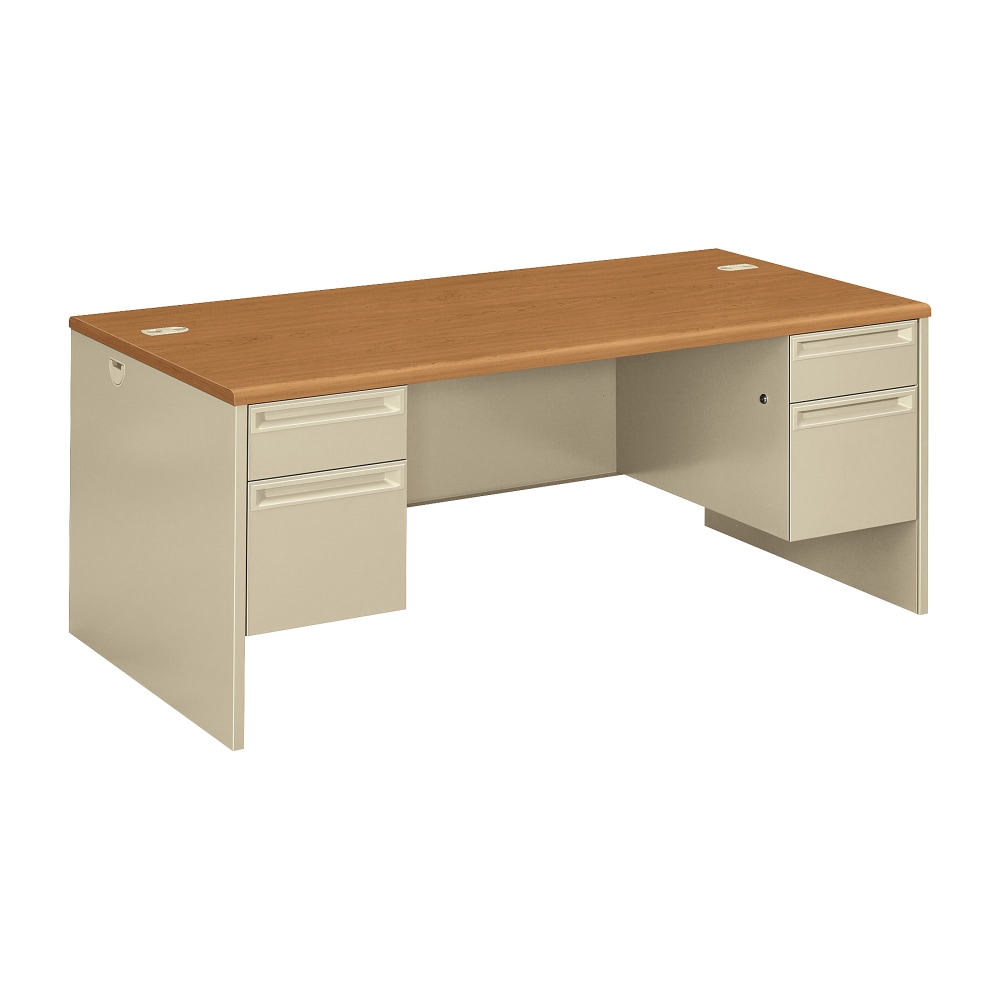 HON® 38000 72"W Double-Pedestal Computer Desk, Harvest/Putty