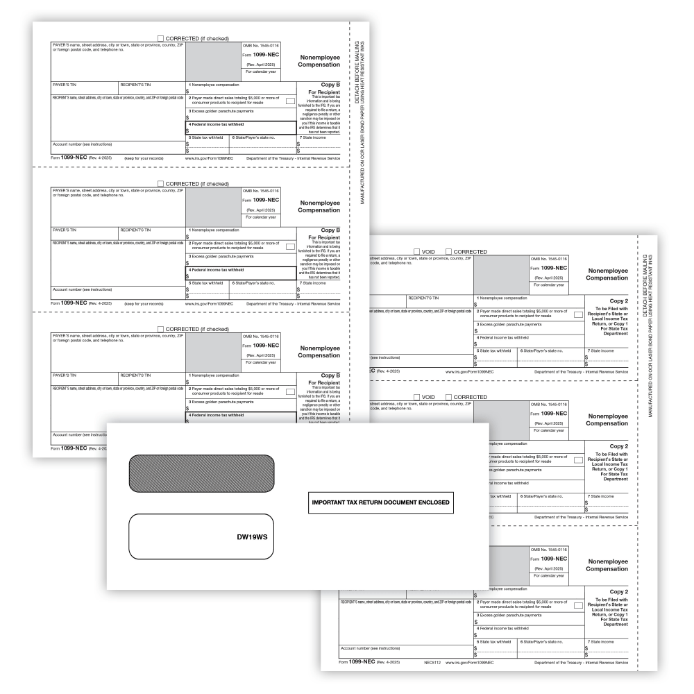 ComplyRight® 1099-NEC Tax Forms Set, 3-Part, 3-Up, Copies