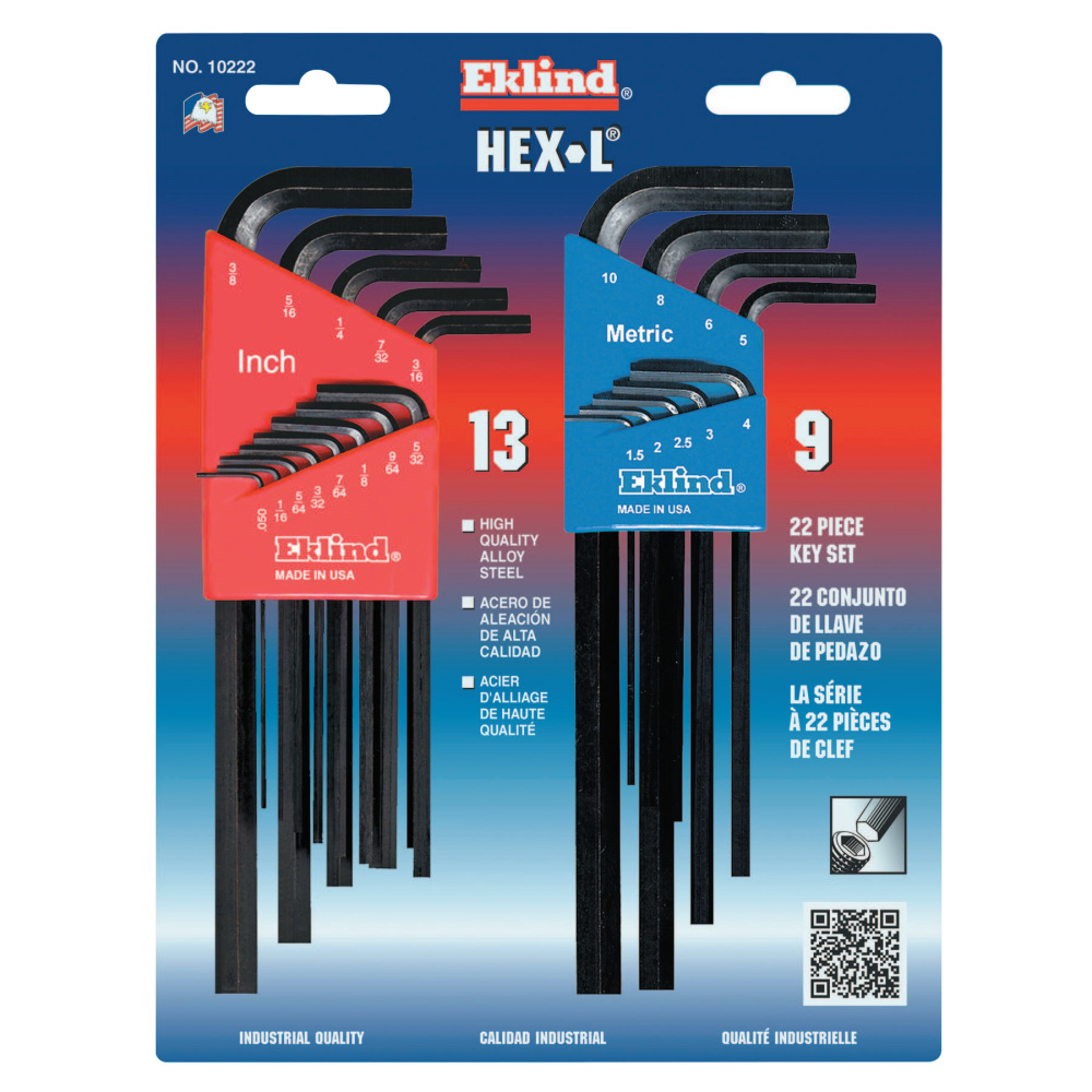 Eklind 22-Piece L Wrench Hex Key Set, SAE