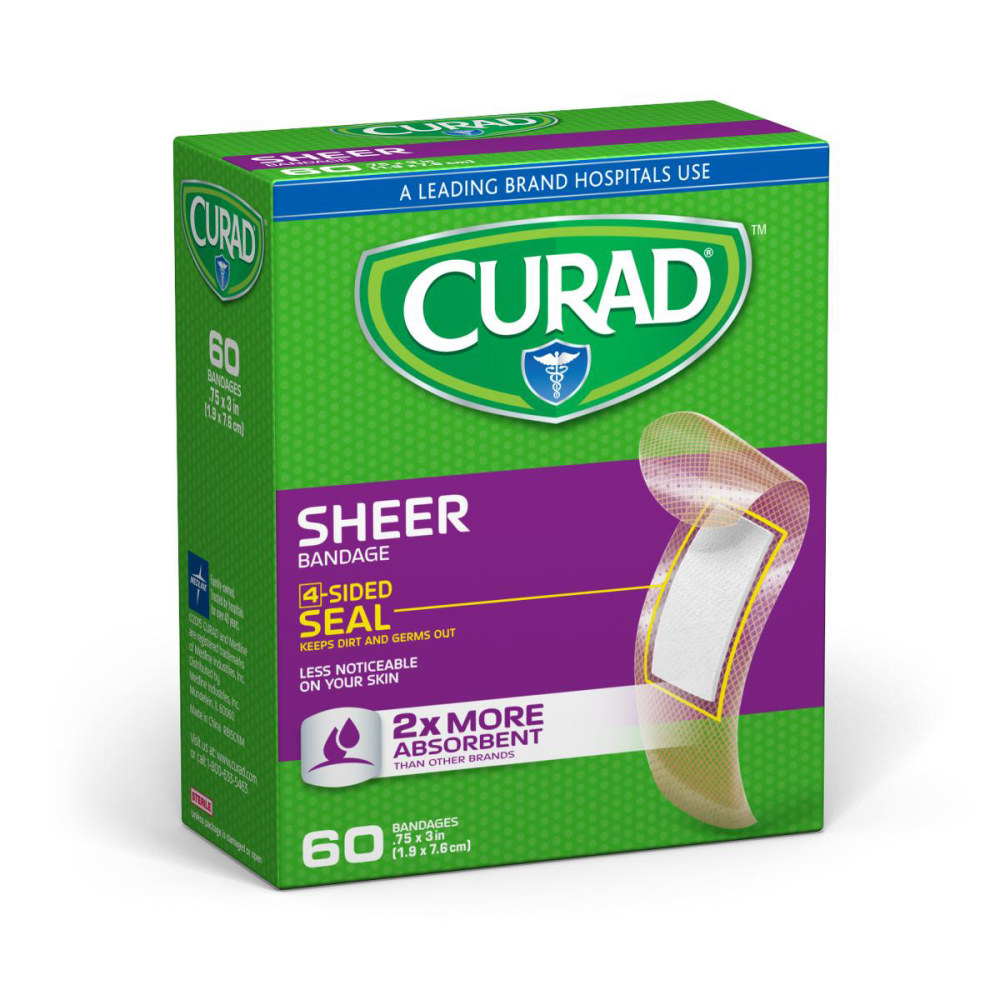 CURAD® Sheer Adhesive Bandages, 3/4" x 3", Case