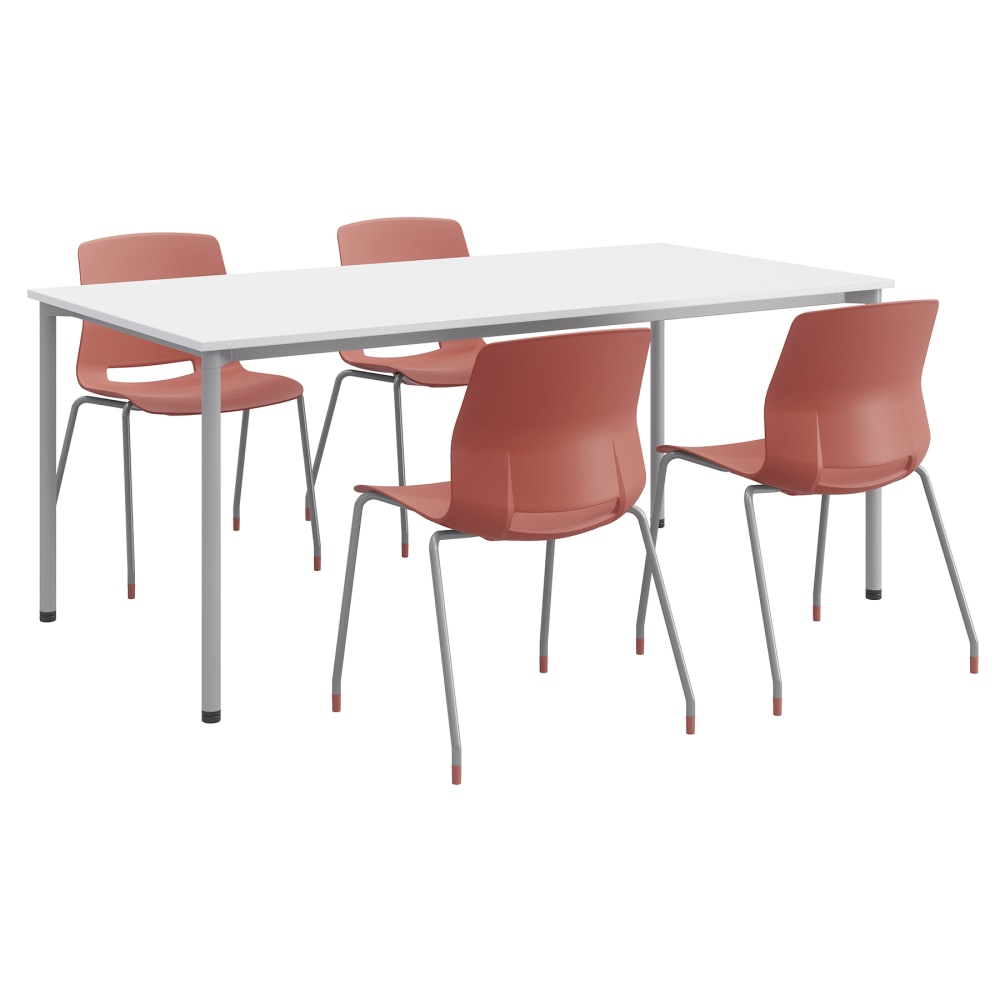 KFI Studios Dailey Table With 4 Chairs, White/Silver