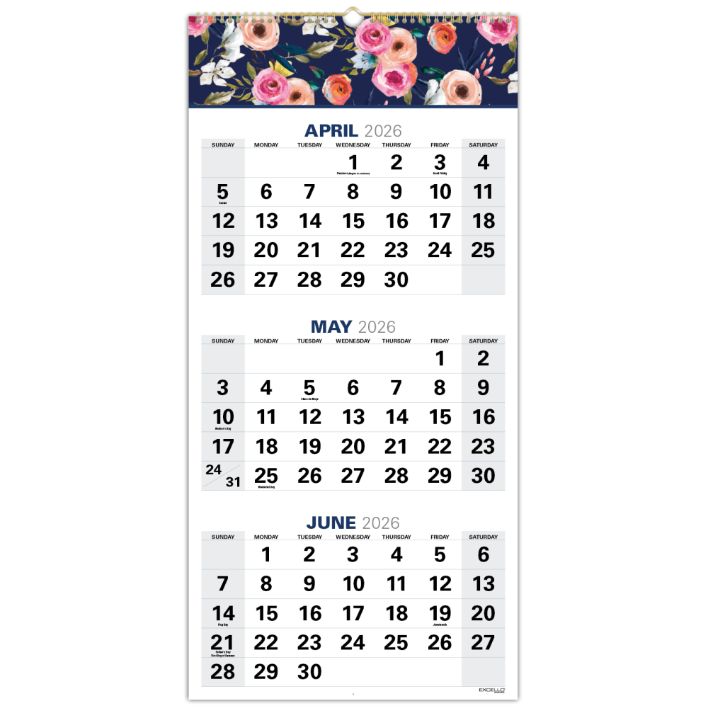 2026-2027 Excello Brands Academic Year Large Print 3-Month